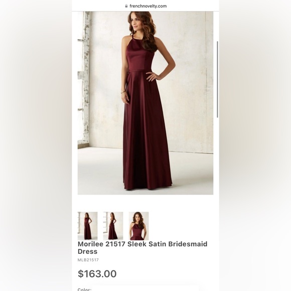 Morilee David’s Bridal Wine Satin High-neck A-Line Bridesmaids Dress - Picture 2 of 10